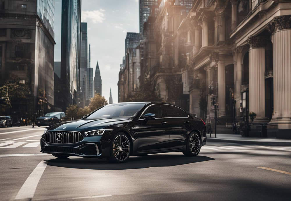 A black car on a street